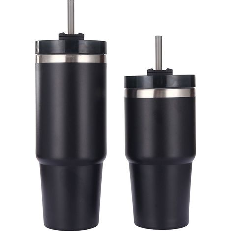 Gobelet de voyage en acier inoxydable 30 oz avec couvercle paille, tasse à café isotherme chaud et froid pour maison bureau noir (1/5)
