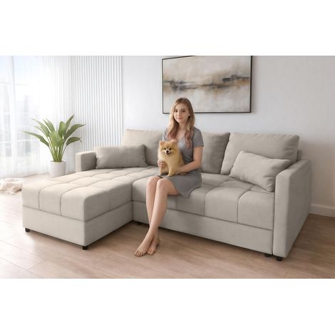 AX LIVING Beiges Ecksofa Klein mit Schlaffunktion Dolceo PIK L 226 cm