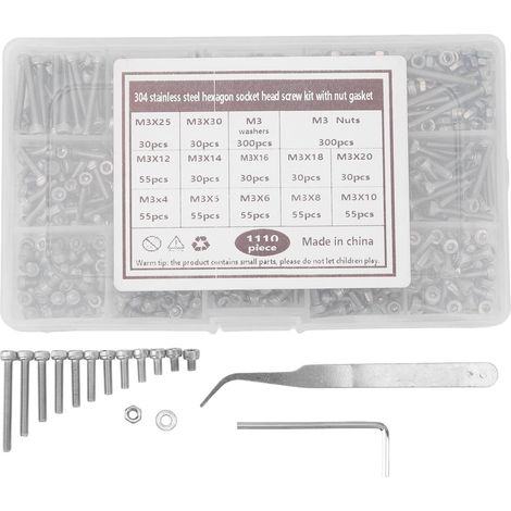 Kit D'assortiment De Vis M3 1100 Pièces, Ensemble Combiné De Vis à Douille Hexagonale En Acier Inoxydable, écrous, Rondelles, Kit D'assortiment De Boulons Et D'écrous Pour Diverses Machines, Instrumen (1/5)
