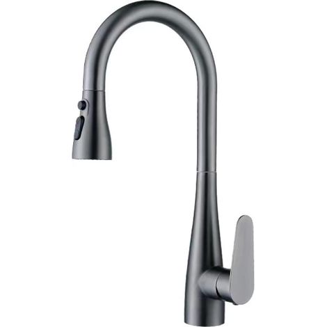 Robinet de cuisine avec douchette extractible, robinet d'évier pivotant à 360°, mitigeur 3 fonctions eau chaude/eau froide à poignée unique, noir (gris anthracite) (1/4)
