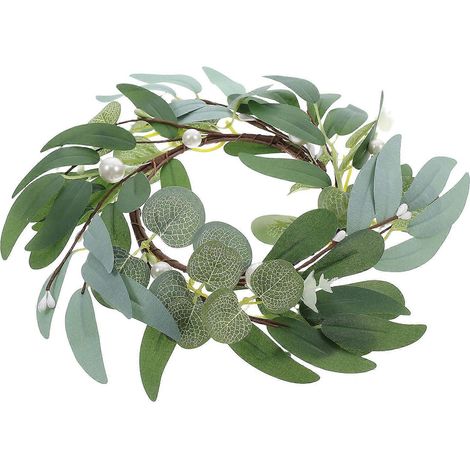 Couronne d'eucalyptus miniature, lot de 3 bougeoirs pour décoration de table, usage élégant, salle à manger, mariages (1/5)