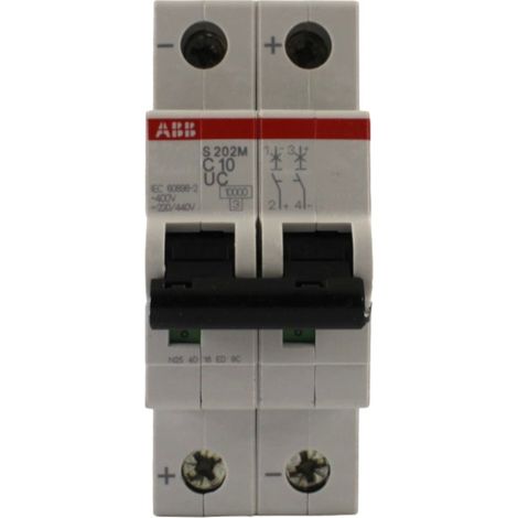 INTERRUTTORE MAGNETOTERMICO 2P CURVA C 10 A 10KA 2M CA/CC - ABB S202MUC/C10 (1/3)