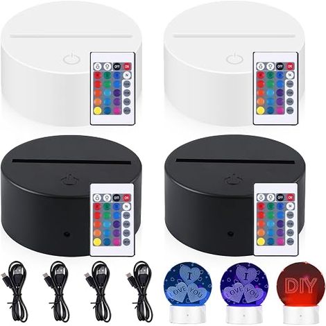 veilleuses LED 3D socle LED avec télécommande et câble USB lampe illusion 3D 7 couleurs à intensité variable lampe décorative pour acrylique et plexiglas lumières décoratives (1/5)
