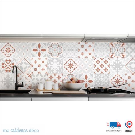 Crédence : Carreaux ciment classique gris - Couleur Rouge beige - Alu composite - 60 - 120 (1/3)