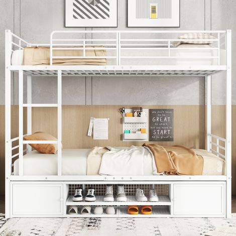 CHICFURN Letto a castello per bambini 90x200 cm in metallo bianco con scala e contenitori (1/5)