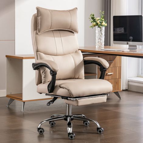 Fauteuil bureau simili cuir réglable hauteur soutien lombaire beige (1/5)