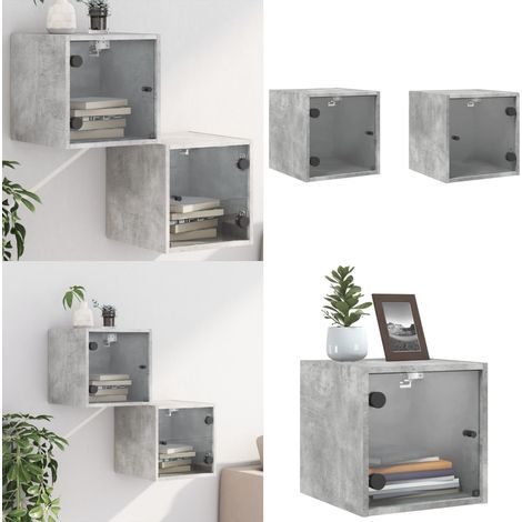 Nachttische mit Glastüren 2 Stk. Betongrau 35x37x35 cm - Beton Grau Nachttisch - Wandhängend Nachttisch - Wohnzimmer Deko - Schlafzimmereinrichtung - Regal Mit Türen - Home & Living (1/5)