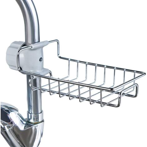 Spülbecken-Organizer, Edelstahl-Wasserhahn-Aufbewahrungsregal und Schwammhalter, geeignet für Küchenzubehör (Silber)