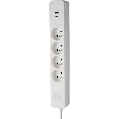Multiprise Parafoudre avec Interrupteur - 4 Prises 2P+T 16A + 1 USB-A + 1 USB-C 3,4A - Idéale Branchements Multiples - Cordon 1,5 Mètre - Blanc (1/5)