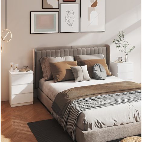 Lot de 2 chevets 40x30x59,5 cm en MDF blanc, 3 tiroirs, gain de place pour chambre FloraGrace (1/5)