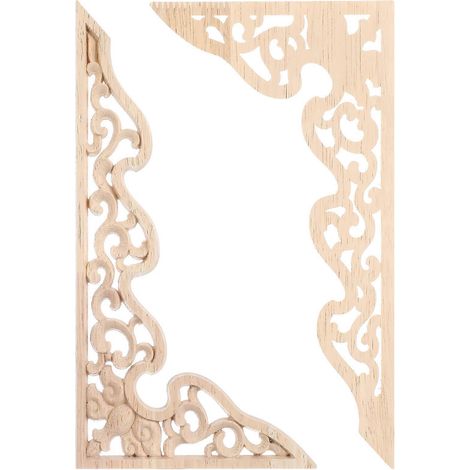 Lot de 2 appliques décoratives en bois sculpté pour meubles et portes, en bois massif.-26.00X13.60X0.80CM-Beige