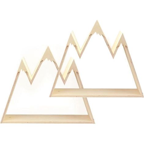 2 étagères murales en bois montagne 50 x 40 x 10 cm (1/3)