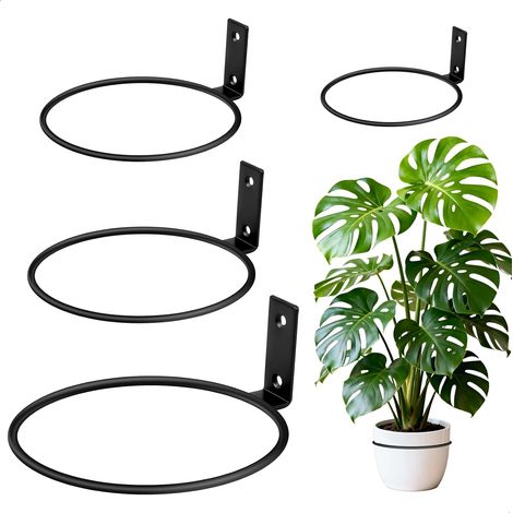 Jardiniere Murale,4 Pièces Pot de Fleur Mural en Métal,Pot Suspendu Plante Interieur 9,6 cm/12,2 cm/14,7 cm/19,5 cm,Suspension Plante avec Vis pour Balcon Jardin Clôture,Noir (1/5)