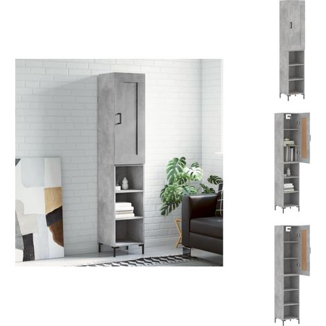 Buffet haut Gris béton 34,5x34x180 cm Bois d'ingénierie - Buffet Design Moderne - Meuble De Rangement - Armoire Grise - Mobilier Salon - Commode Gris (1/5)