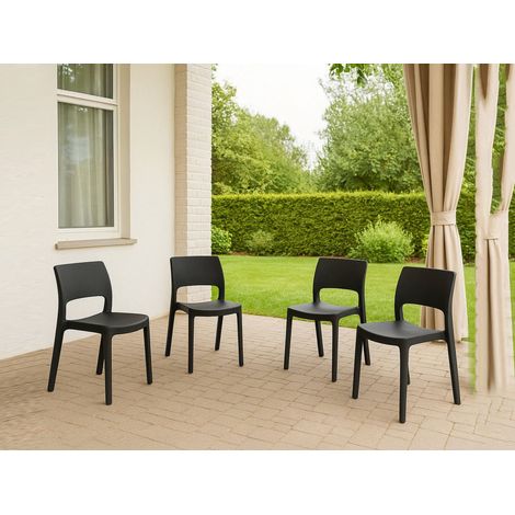 Dmora - Conjunto de 4 sillas de exterior Zircone, Asiento de jardín, Para interior o exterior, Apilables, Fabricado en Italia, 50x51 h82 cm, Antracita (1/3)