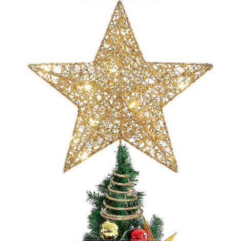 Adorno brillante para la cima del árbol de Navidad con forma de estrella y luces cálidas, 25 cm (10 pulgadas) (1/4)