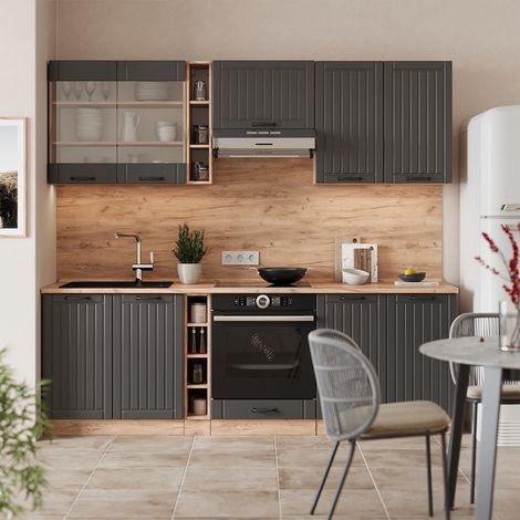 Mueble de cocina Fame-Line, Gris oscuro, 235 cm sin encimera, Vicco (1/5)