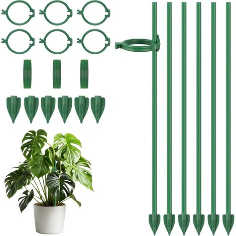 Lot de 21 Tuteurs pour Plantes, Réglables Tuteur Plante Interieur, Comprend 6 Tuteurs, 6 Plantes Clips, 3 Connecteur et 6 piquets, Supports pour Plantes grimpantes pour Tomate Orchidee Pivoine (1/5)