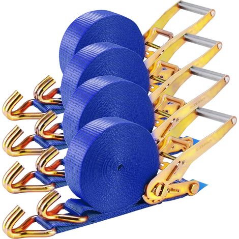 4 Stück 5000 kg Ratschengurt, Zurrgurte, Spanngurte mit Ratsche und Haken, 9mx50mm, Blau (1/5)