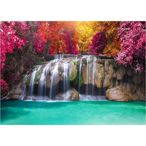 Papier peint panoramique cascade 3D, décor mural coloré et moderne – 200 x 140 cm Wallarena (1/4)