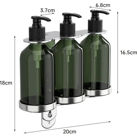 (Type C argenté) Porte-savon mural en acier inoxydable avec support pour flacons, gel douche et shampoing, idéal pour la salle de bain et la cuisine. (1/5)