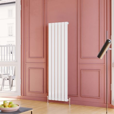 ELEGANT 1600x456mm White Vertical Radiator Flat Panel Designer Radiator Central Heating with Chrome Thermostatic Radiator Valves (1/5)