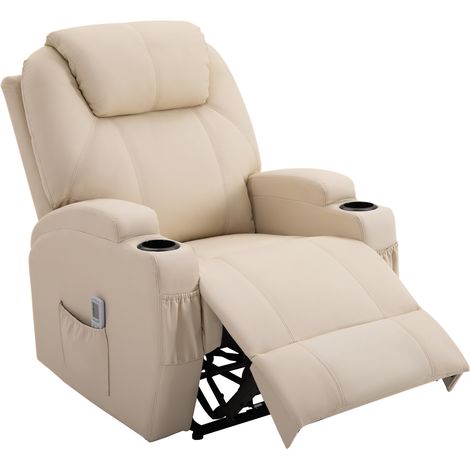 Fauteuil de relaxation massage électrique inclinaison dossier repose-pied revêtement synthétique crème