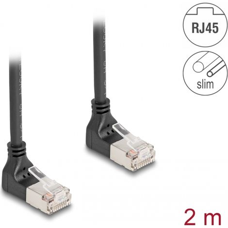 Delock Cable de red RJ45 Cat.6A S/FTP Slim 90Â° acodado hacia arriba / hacia arriba 2 m negro