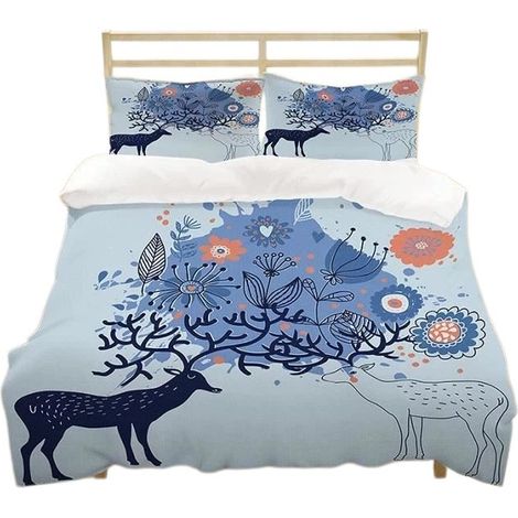 Parure de lit imprimée en 3D avec motif cerf aquarelle, housse de couette et taies d'oreiller, 140 x 200 cm, microfibre (1/5)