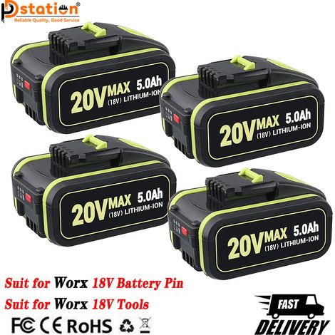 4 pièces pour Worx 18V WA3556 batterie(20V Max) avec indicateur 5.0Ah WA3553 WA3553.2 WA3551 WA3551.1 WA3641 WG629E WG546E WU268 WX166.4 WX372.1 WX800 WX802 WX678 WX550 WX523 WU531.9 WG894E WG629E WG (1/5)