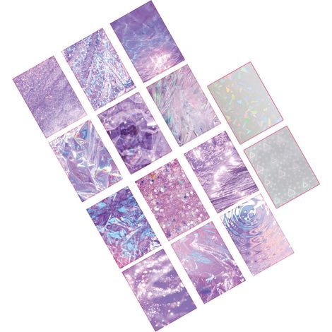 Set mit 14 lila PET-Hologramm-Aufklebern, einfach anzubringen, langlebig für Fotoalben, Wasserflaschen und Geschenke, ästhetisch und glänzend. (1/5)