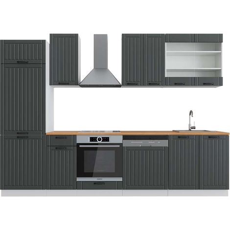 Cuisine Fame-Line, Anthracite maison de campagne/blanc, 300 cm , PT Chêne, Vicco