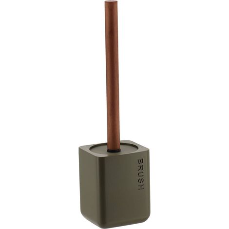 Scopino inciso in poliresina con gambo in legno d'acacia - verde oliva - Tendance