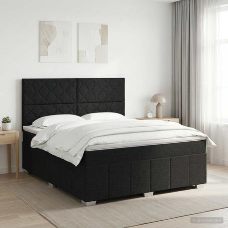 vidaXL Lit boxspring avec matelas Noir 140 x 190 cm Tissu (1/5)
