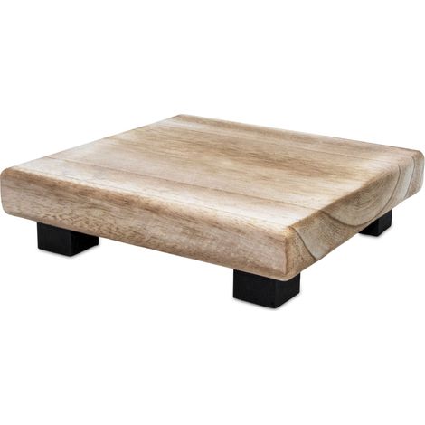 Holz Blumenhocker natur eckig klein  - 21 x 21 cm - Mini Pflanzenhocker mit 4 Füßen in schwarz