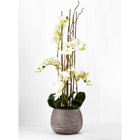 PHALAENOPSIS ORCHIDEA ARTIFICIALE 100CM CON VASO OVALE BIANCA (1/4)