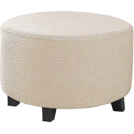 Housse ronde pour pouf ou repose-pieds, extensible et élastique, en polyester jacquard texturé, lavable en machine.-Natural (1/5)