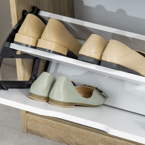 Scarpiera fine 2 tiroirs, capacité 8 paires, 62.5x26x81 cm, en bois et blanc (1/5)