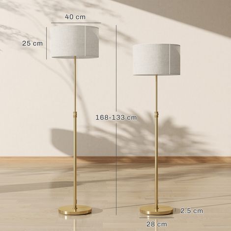 Lampadaire avec télécommande, luminosité réglable (3000K-6000K), abat-jour en tissu, couleur or. (1/5)