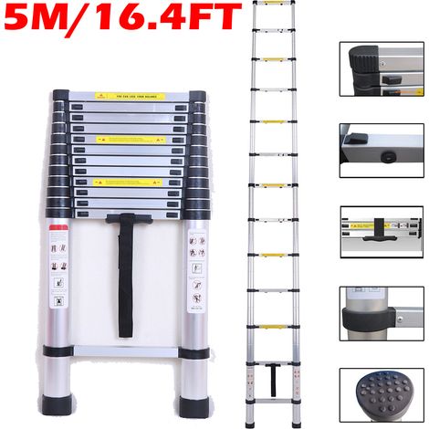 Multi-Purpose 5M Aluminium Telescopic Ladder Heavy Duty Loft Step Home Ladders