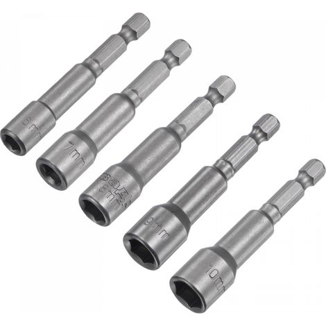Rapide-Change Embout Tourne-écrou Ensemble 1/4" Hexagonal Tige 6mm 7mm 8mm 9mm 10mm Embouts Magnétiques écrous, 2.5" Longueur CR-V (1/5)