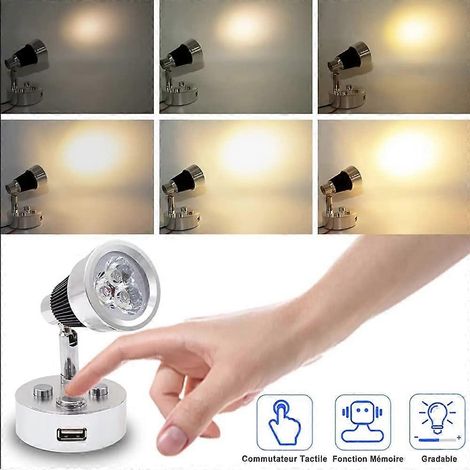 Projecteur de caravane 12 volts, lampe de lecture LED intérieure à intensité variable tactile avec port USB (1/4)