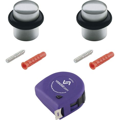 vasalat Türstopper Boden zum Schrauben ø 25mm, Höhe 30mm - runder Tür Stopper Boden mit Gummipuffer + Montagezubehör, Edelstahl matt - 2 Stück (1/2)