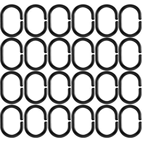 C-Ringe aus Kunststoff, schwarze C-Haken, 24 Ringe, Badezimmer-Vorhanghalter, Kunststoff-Duschvorhangringe, für Badezimmerfensterstange (1/5)