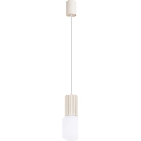 Suspension moderne beige, boule verre strié blanc G9 (1/5)