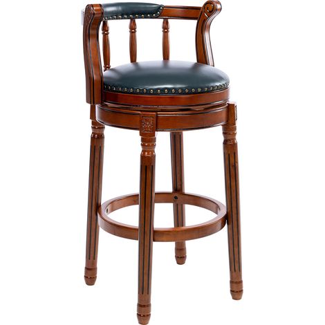 Tabouret de bar pivotant à 360° avec pieds en bois massif, dossier, assise rembourrée, bleu (1/5)