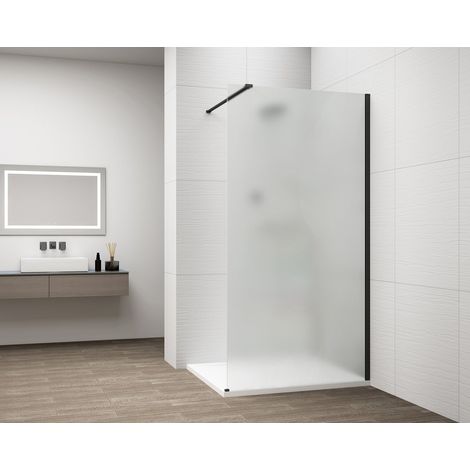 ESCA BLACK MATT Panneau de verre de douche monobloc, montage mural, verre mat, 800 mm (1/4)
