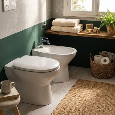 Coppia sanitari bagno in ceramica bianca con sedile – Conny
