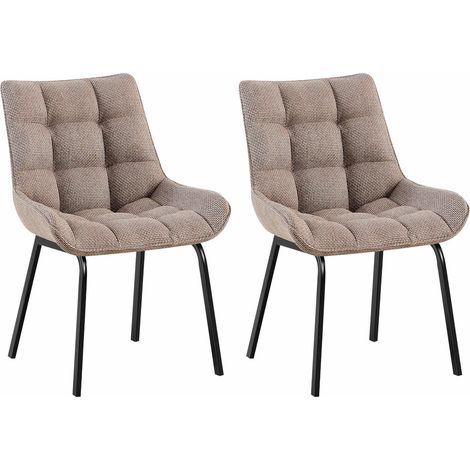 Lot de 2 chaises de salle à manger en tissu marron terre généreusement rembourrée piètement en métal noir 100007851