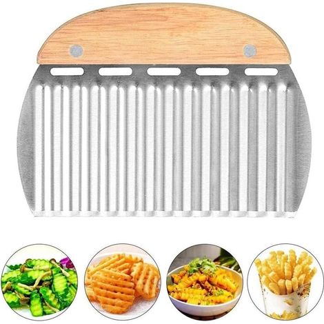 Couteau de Tranches de Pomme de Terre, Couteau Lame Ondulée, Trancheuse de Frites Vague, Patate Lame OnduléE Coupe en Acier Inoxydable Frites Outils De Cuisine pour Légume, Fruits et Gaufre (1/5)